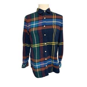 beanpole womens blue green red flannel plaid long sleeve top shirt 95 medium